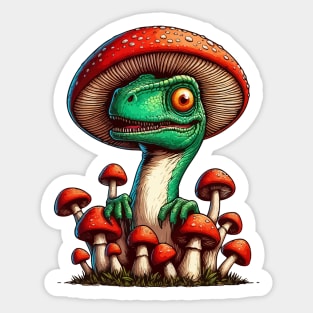 Cute Velociraptor Mushroom Hat Dinosaur Garden Sticker